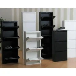 Hioshop Pisa schoenenkast zwart metaal met 5 vakken - set van 2