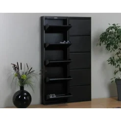 Hioshop Pisa schoenenkast zwart metaal met 5 vakken - set van 2