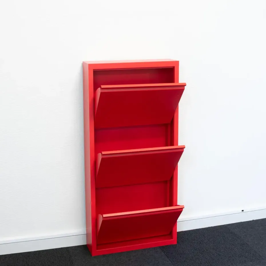 Hioshop Pisa schoenenkast rood metaal met 9 vakken