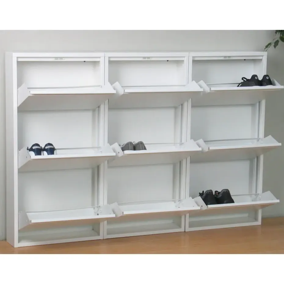 Hioshop Pisa schoenenkast wit metaal met 3 vakken - set van 3