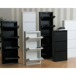 Hioshop Pisa schoenenkast wit metaal met 3 vakken - set van 3