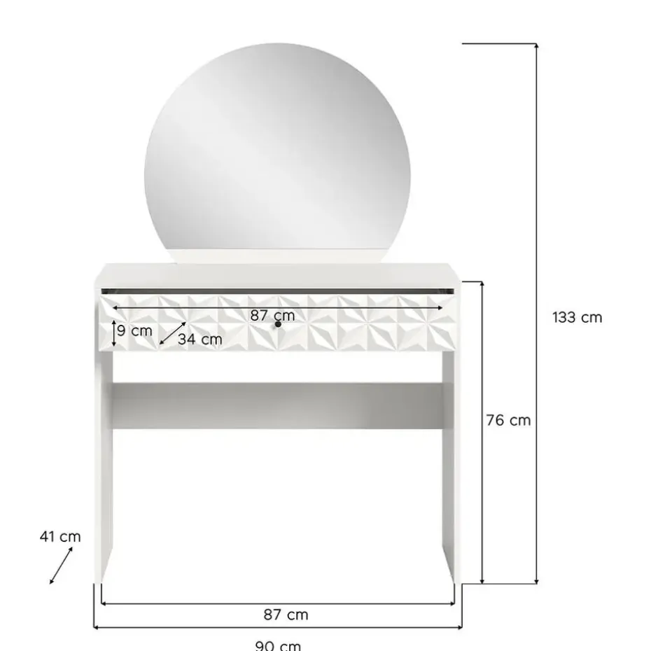Hioshop Prisma kaptafel 1 lade 1 spiegel wit