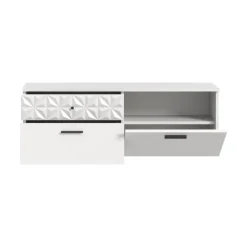 Hioshop Prisma schoenenkast 2 schuifdeuren- 1 vouwdeur- 2 lades- 1 plank wit