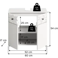 Hioshop Prisma wastafel 2 deuren wit