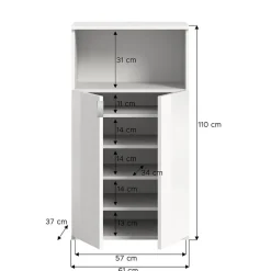 Hioshop ProjektX schoenenkast 2 deuren 1 vak wit hoogglans