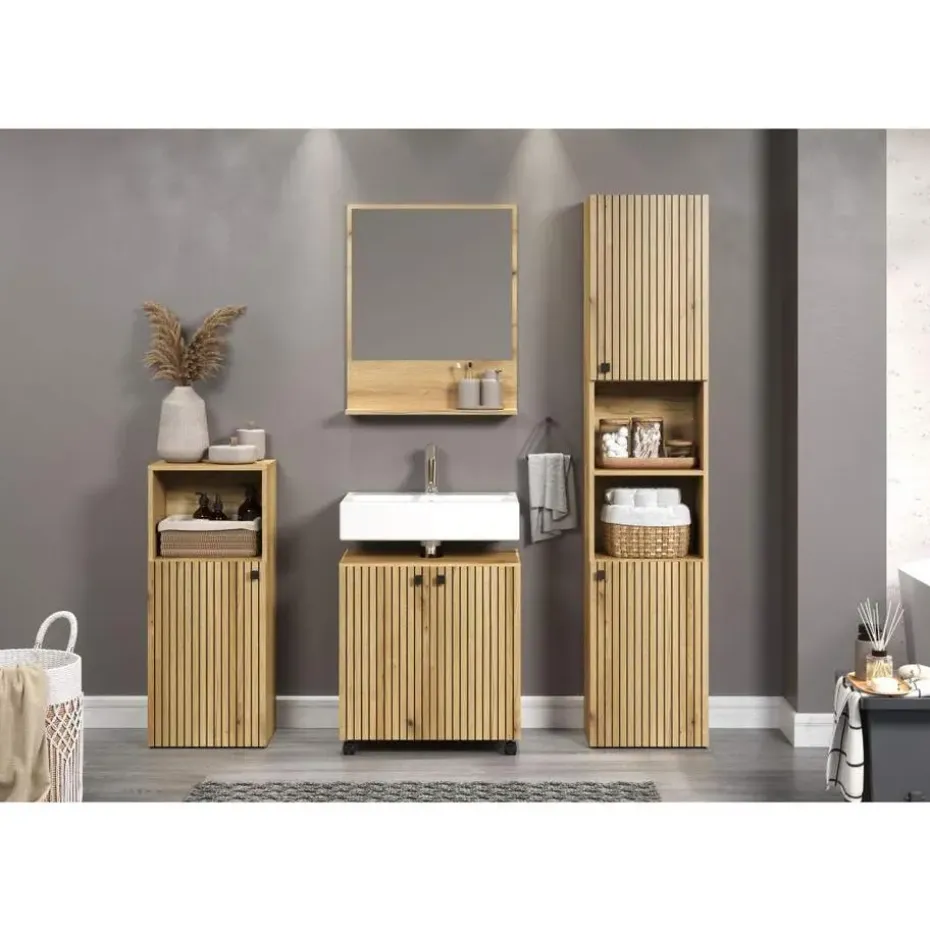 Hioshop PureBliss spiegel bad 60cm met plank eik decor