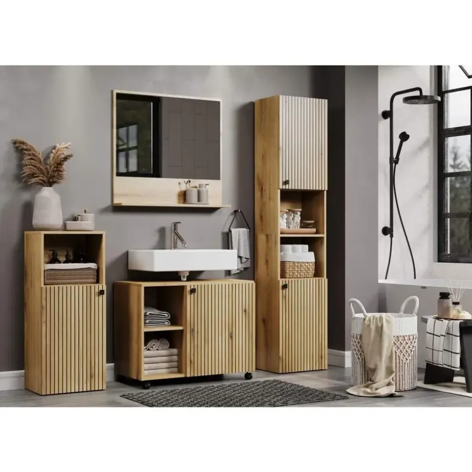 Hioshop PureBliss spiegel bad 80cm met plank eik decor