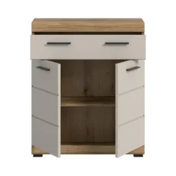 Hioshop Scout badkamerkast 2 deuren- 1 lade kasjmier decor mat- eiken decor
