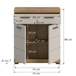 Hioshop Scout badkamerkast 2 deuren- 1 lade kasjmier decor mat- eiken decor