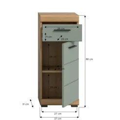 Hioshop Scout badkamerkast 1 deur- 1 lade salvie decor- eiken decor
