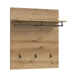 Hioshop Scout kapstok 3 haken 1 kledingstang 1 plank eik decor