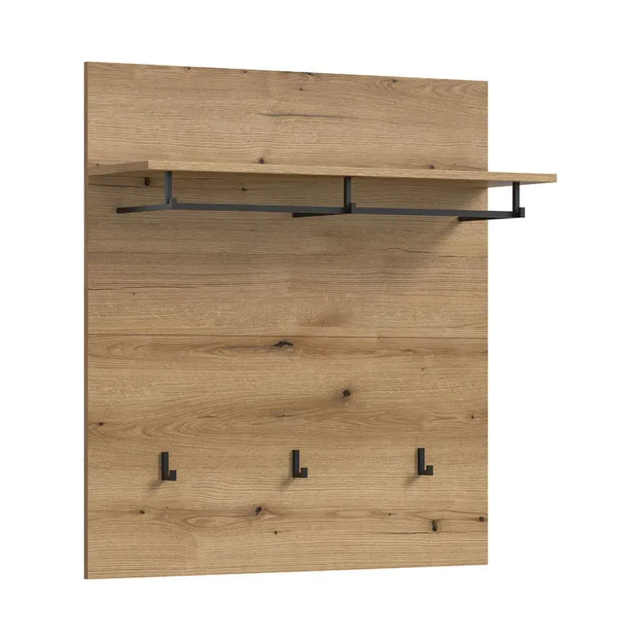 Hioshop Scout kapstok 3 haken 1 kledingstang 1 plank eik decor