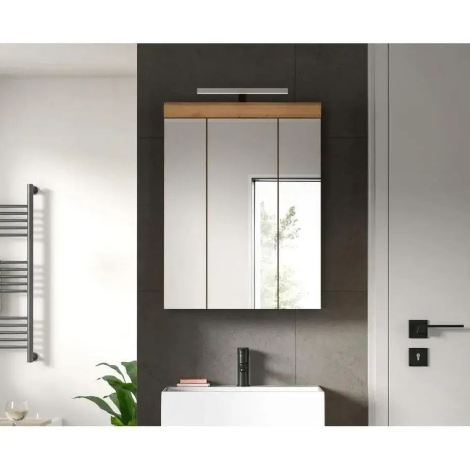 Hioshop Scout spiegelkast 2 deuren- 3 spiegeldeuren- 3 planken salvie decor-