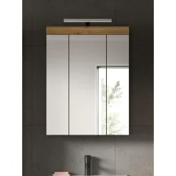 Hioshop Scout spiegelkast inclusief verlichting 3 spiegeldeuren eiken decor