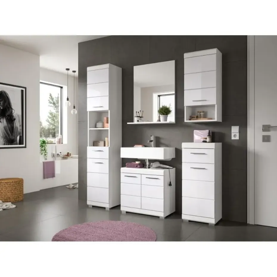 Hioshop Scout wastafel 2 deuren- 2 lades wit hoogglans- wit