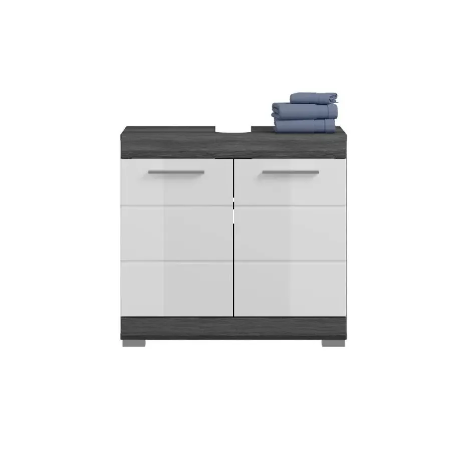 Hioshop Scout wastafel 2 deuren wit hoogglans- grijs