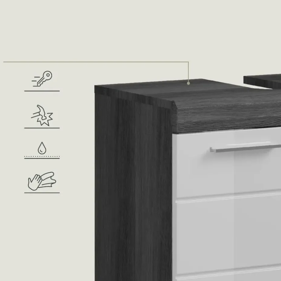 Hioshop Scout wastafel 2 deuren wit hoogglans- grijs