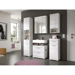 Hioshop Scout wastafel 2 deuren- 2 lades- 2 planken wit hoogglans- wit