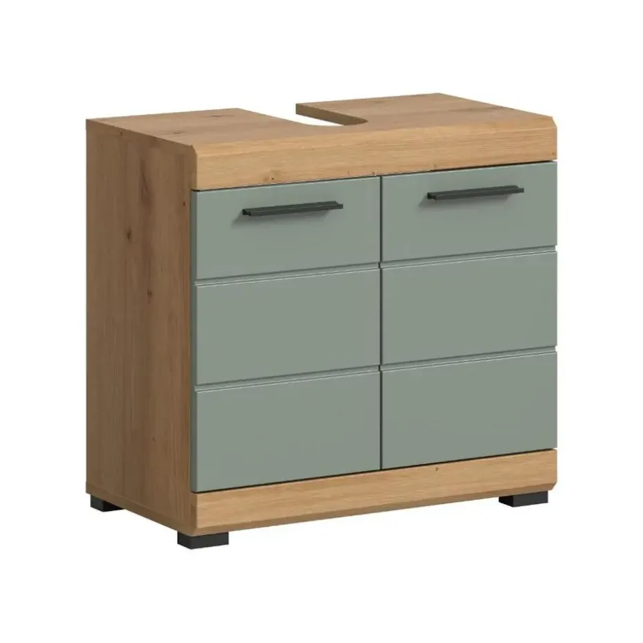 Hioshop Scout wastafel 2 deuren- 2 lades salvie decor- eiken decor