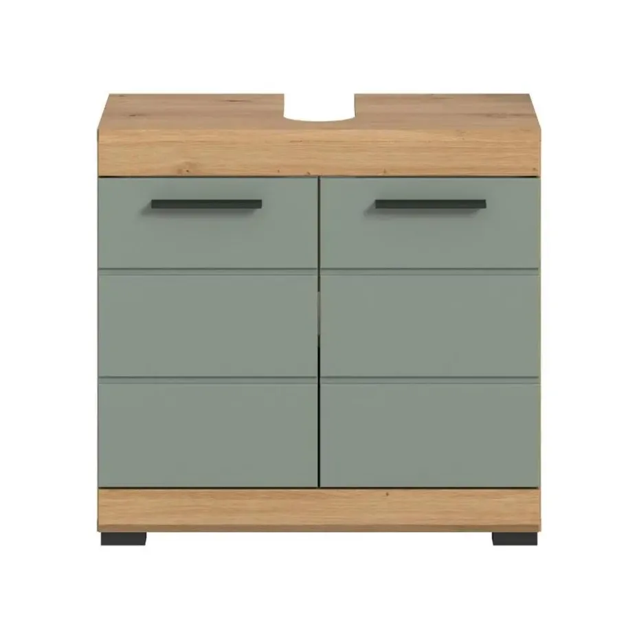 Hioshop Scout wastafel 2 deuren- 2 lades salvie decor- eiken decor