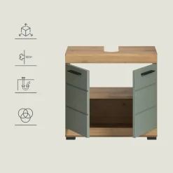 Hioshop Scout wastafel 2 deuren- 2 lades salvie decor- eiken decor