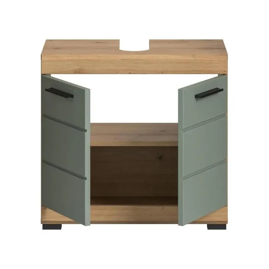 Hioshop Scout wastafel 2 deuren- 2 lades salvie decor- eiken decor