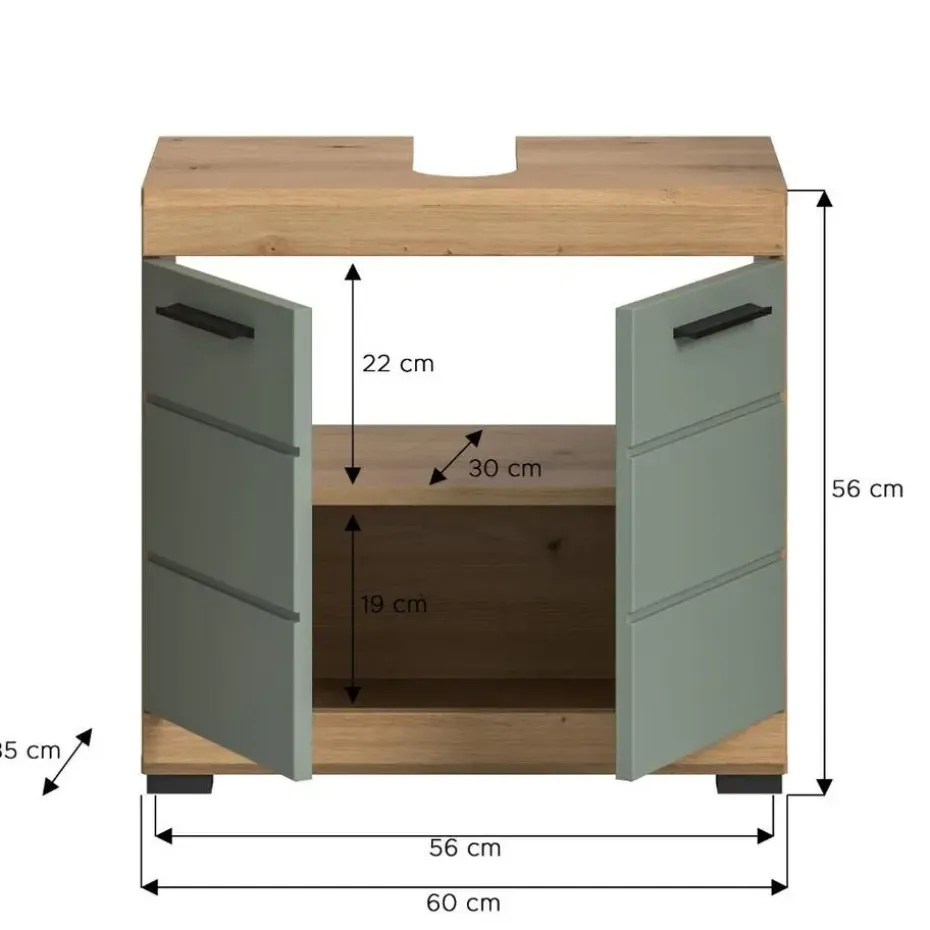 Hioshop Scout wastafel 2 deuren- 2 lades salvie decor- eiken decor