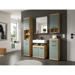 Hioshop Scout wastafel 2 deuren- 2 lades salvie decor- eiken decor