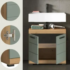 Hioshop Scout wastafel 2 deuren- 2 lades salvie decor- eiken decor