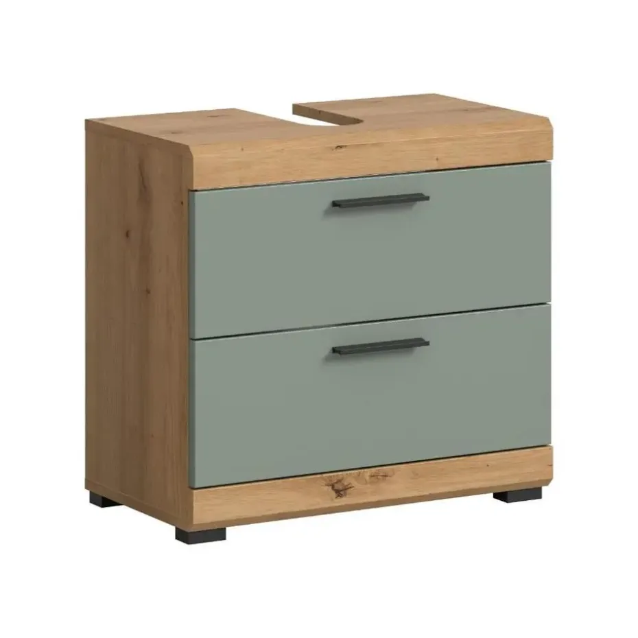 Hioshop Scout wastafel 2 deuren- 2 lades- 2 planken salvie decor- eiken decor