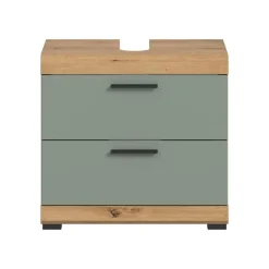 Hioshop Scout wastafel 2 deuren- 2 lades- 2 planken salvie decor- eiken decor
