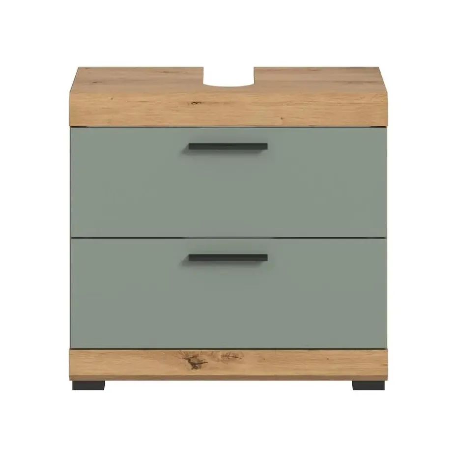 Hioshop Scout wastafel 2 deuren- 2 lades- 2 planken salvie decor- eiken decor