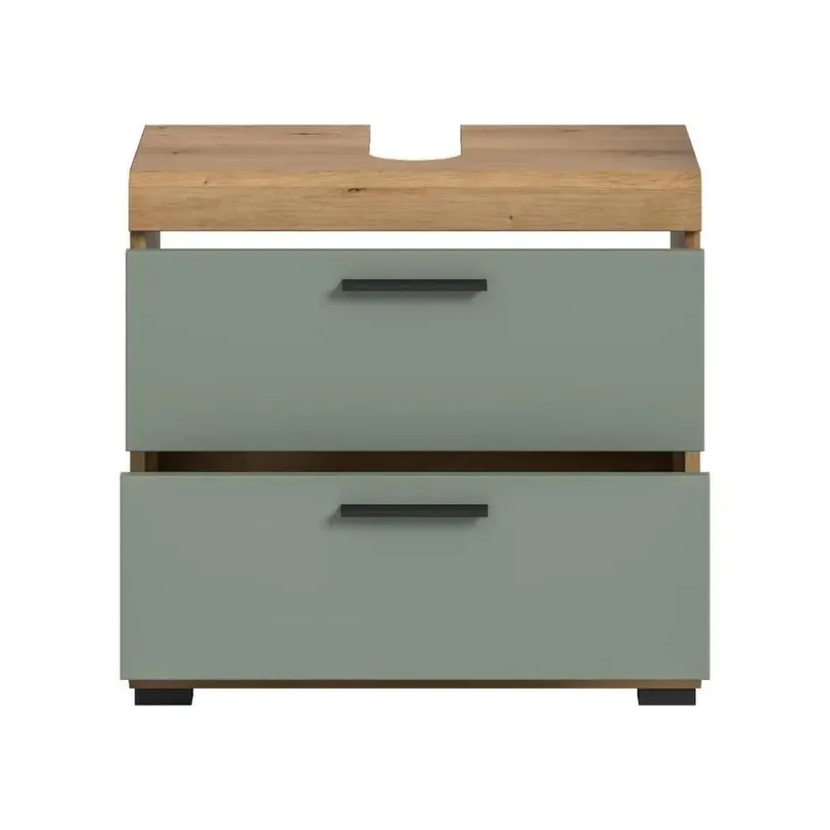 Hioshop Scout wastafel 2 deuren- 2 lades- 2 planken salvie decor- eiken decor