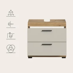 Hioshop Scout wastafel 2 lades kasjmier decor mat- eiken decor