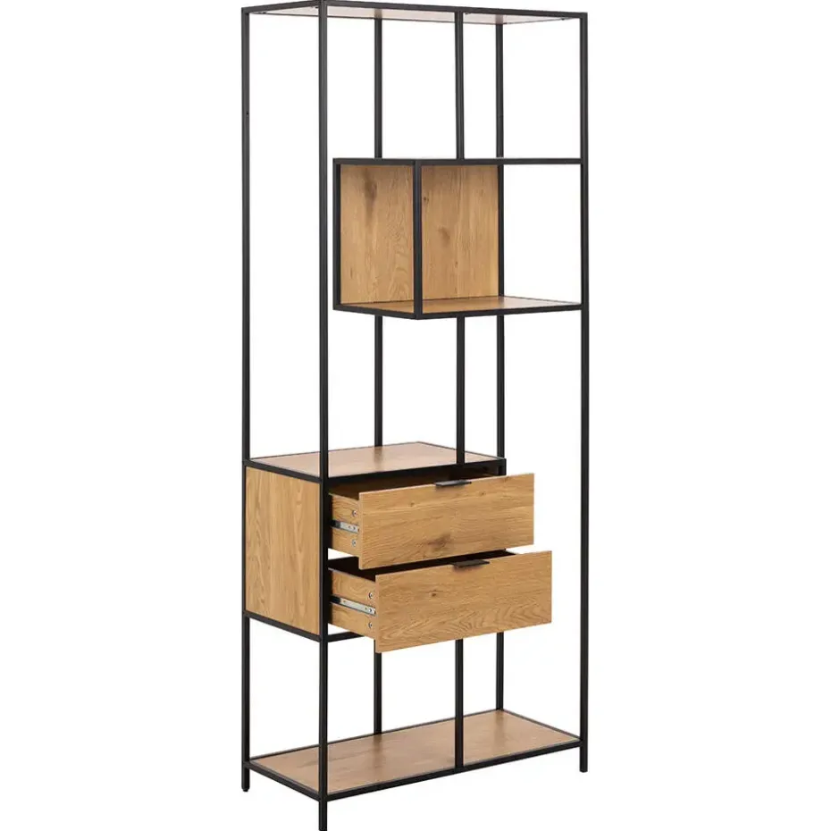 Hioshop Sea wandkast 2 lades 4 planken natuur