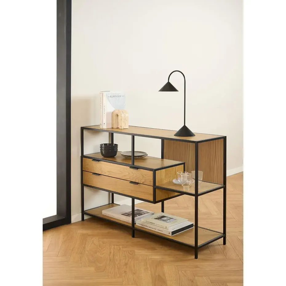 Hioshop Sea wandkast 2 lades 3 planken natuur