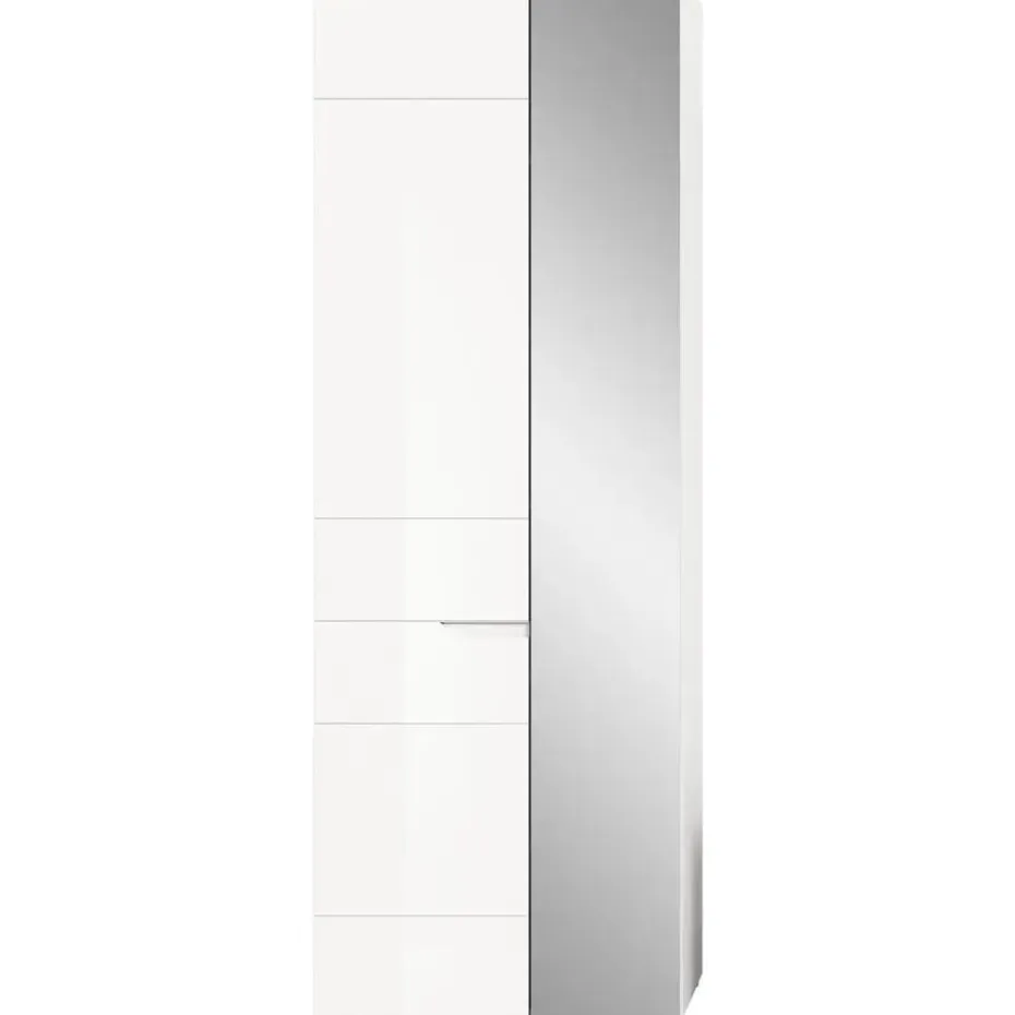 Hioshop Solero kledingkast 1 deur- 1 spiegeldeur wit hoogglans- wit