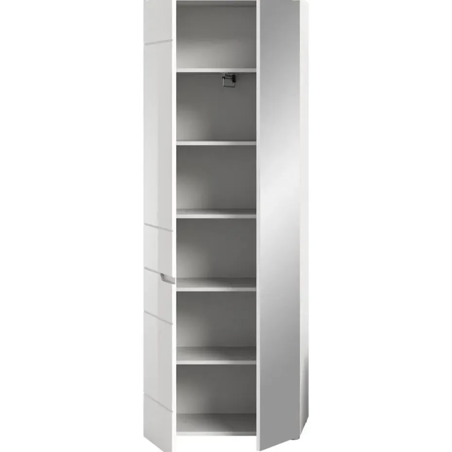 Hioshop Solero kledingkast 1 deur- 1 spiegeldeur wit hoogglans- wit