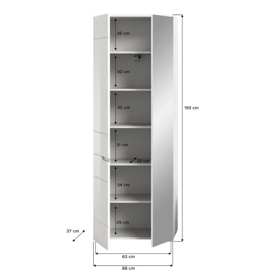 Hioshop Solero kledingkast 1 deur- 1 spiegeldeur wit hoogglans- wit