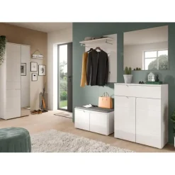 Hioshop Solero kledingkast 1 deur- 1 spiegeldeur wit hoogglans- wit