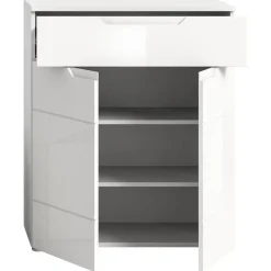Hioshop Solero schoenenkast 2 deuren- 1 lade wit hoogglans- wit