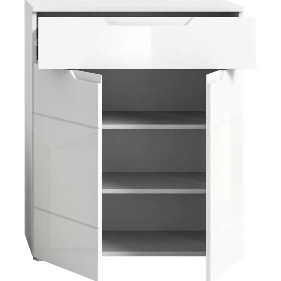 Hioshop Solero schoenenkast 2 deuren- 1 lade wit hoogglans- wit