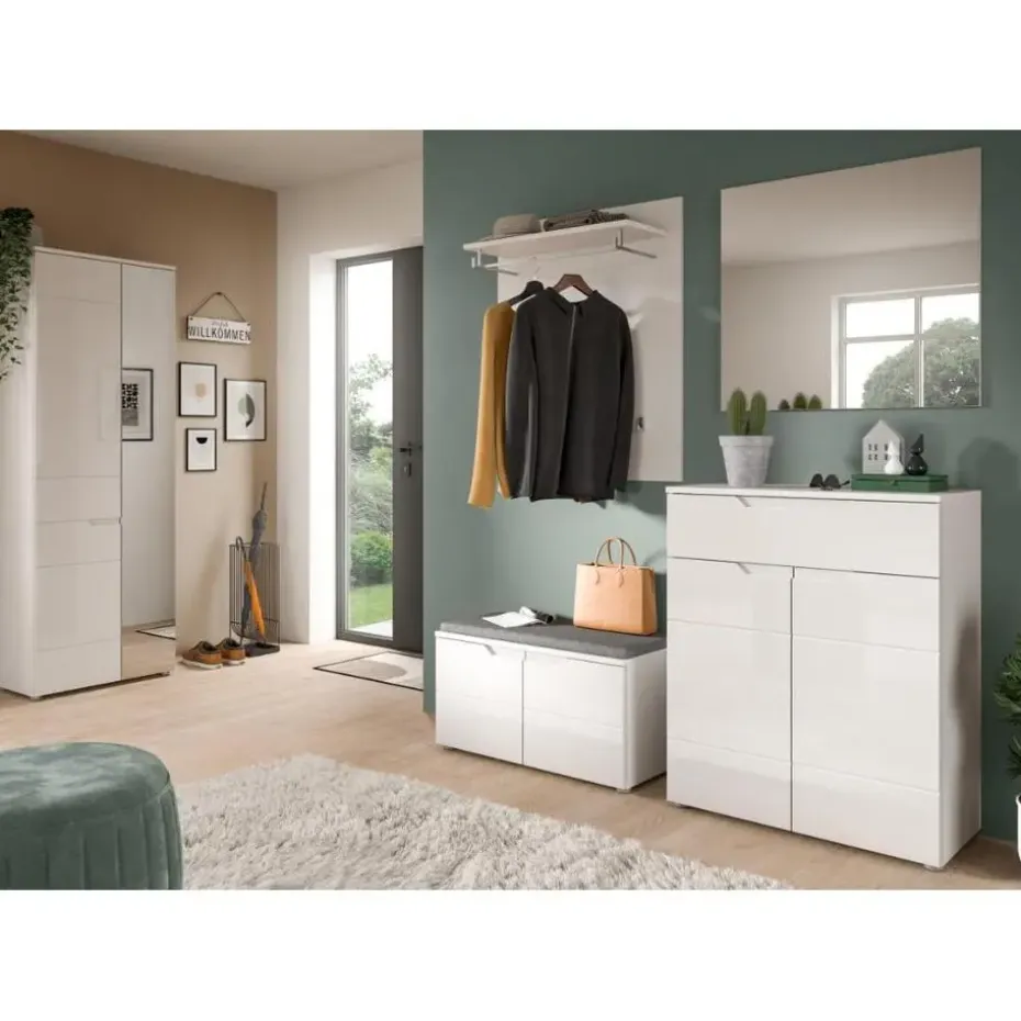 Hioshop Solero schoenenkast 2 deuren- 1 lade wit hoogglans- wit