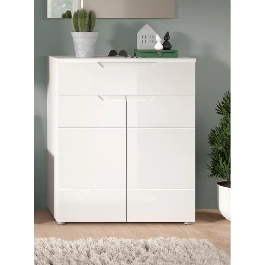 Hioshop Solero schoenenkast 2 deuren- 1 lade wit hoogglans- wit