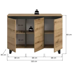 Hioshop Tomasa dressoir 3 deuren eiken decor