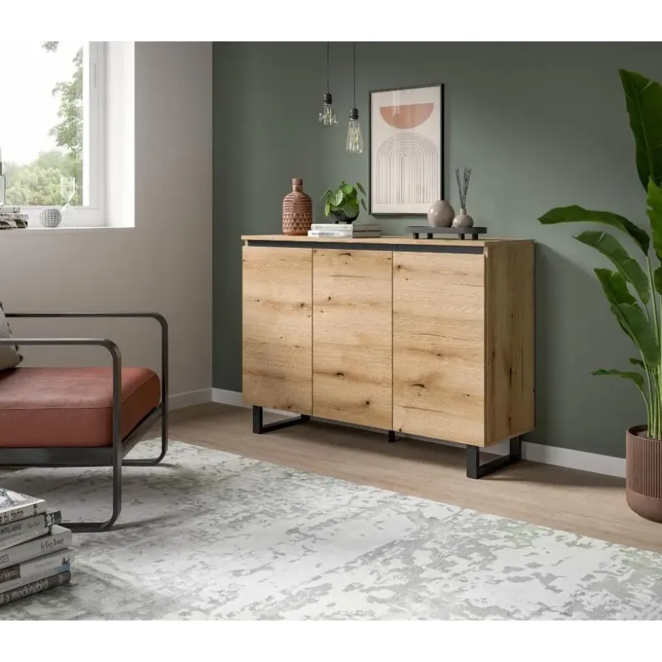 Hioshop Tomasa dressoir 3 deuren eiken decor
