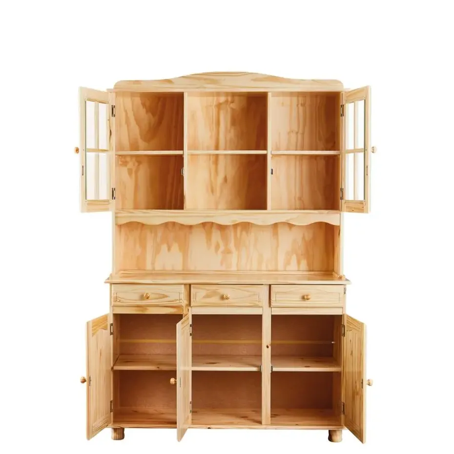 Hioshop Toswa vitrinekast 3 deuren- 2 glazen deuren- 3 lades- 2 open ruimtes