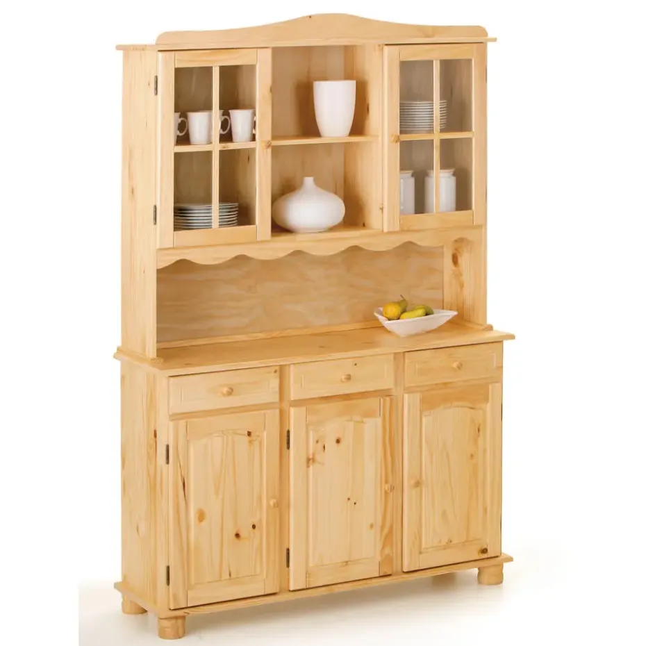 Hioshop Toswa vitrinekast 3 deuren- 2 glazen deuren- 3 lades- 2 open ruimtes