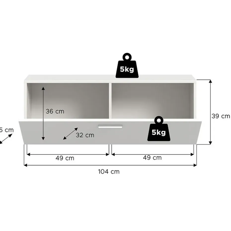 Hioshop Vaga schoenenkast wandgemonteerd 104x39cm 1 klepdeur wit