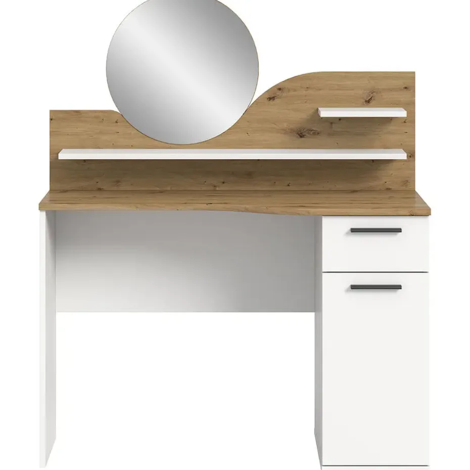 Hioshop Vanity kaptafel met spiegel 1 lade 1 deur 2 planken wit